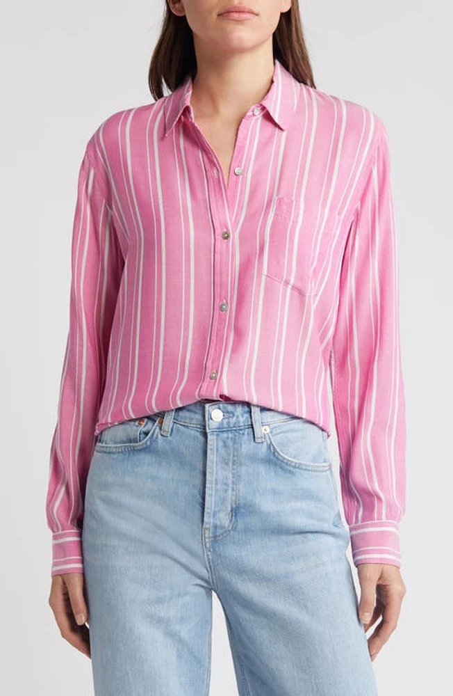 Rails Gaia Stripe Button-Up Shirt Berry at Nordstrom,