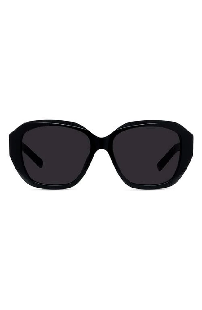 Givenchy GV Day 55mm Round Sunglasses in Shiny Black /Smoke at Nordstrom