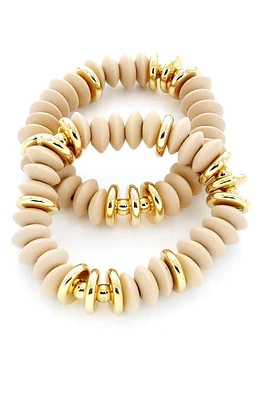 Panacea Set of 2 Disc Beaded Stretch Bracelets in Beige at Nordstrom