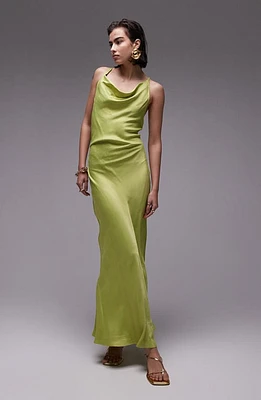 Topshop Cowl Neck Satin Maxi Dress Light Green at Nordstrom, Us