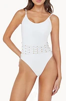 PQ SWIM Brynn Beaded One-Piece Swimsuit in White at Nordstrom, Size Large