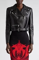 Alexander McQueen Leather Crop Biker Jacket in 1000 Black at Nordstrom, Size 8 Us