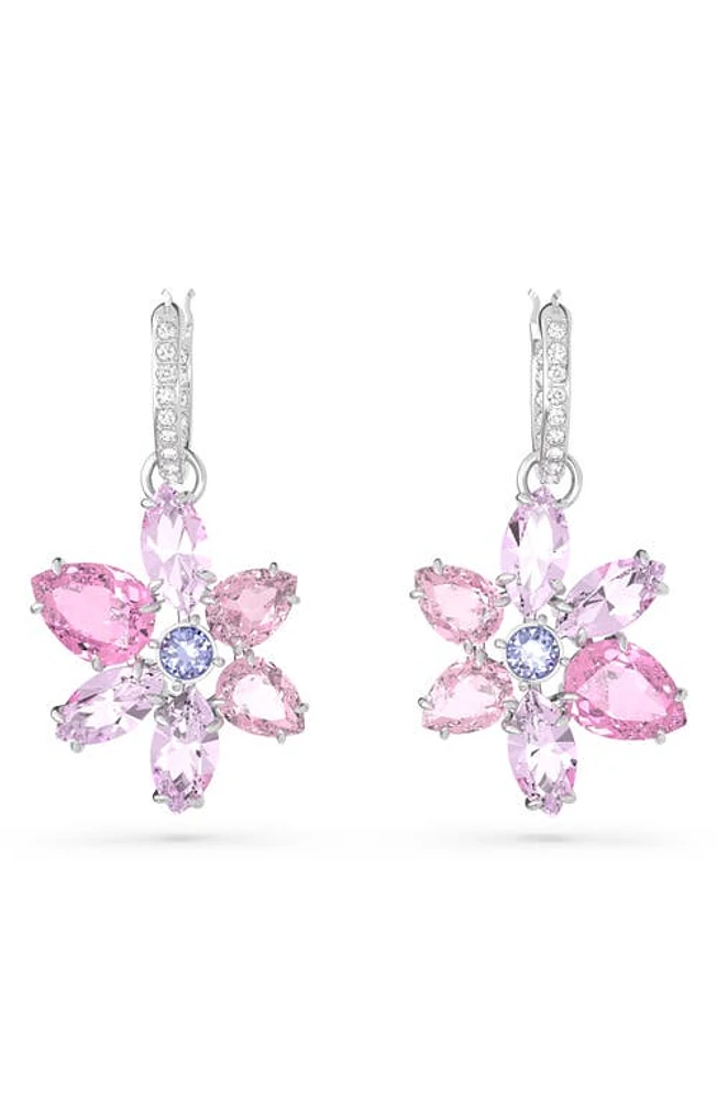 Swarovski Gema Floral Drop Huggie Hoop Earrings in Pink at Nordstrom