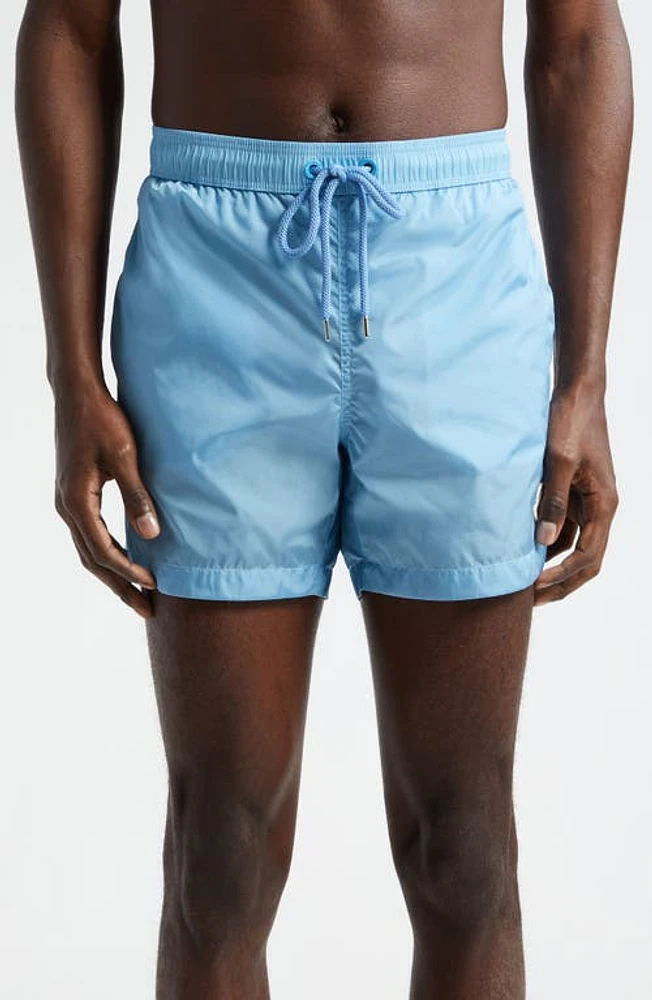 Moncler Technical Nylon Swim Trunks Dusk Blue at Nordstrom,