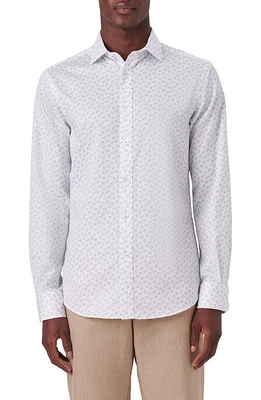 Bugatchi Medallion Print Button-Up Shirt White at Nordstrom,