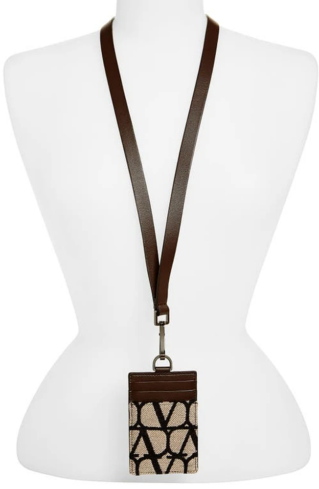 Valentino Garavani VLOGO Toile Lanyard ID Holder in 6Zn Naturale Nero Fondant at Nordstrom