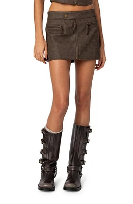 EDIKTED Ziva Faux Leather Miniskirt Brown at Nordstrom,