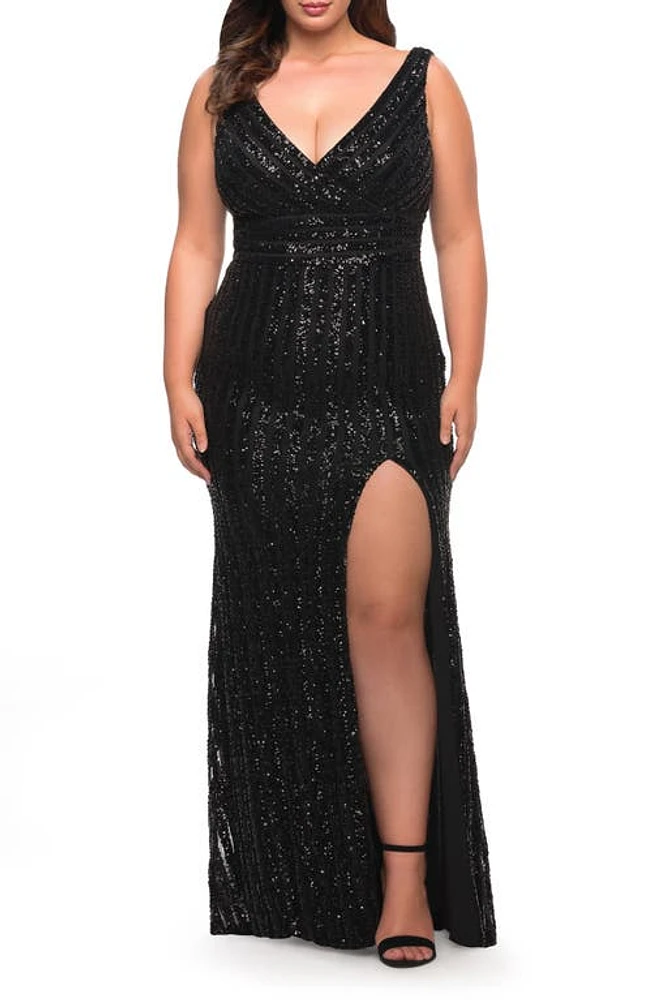 La Femme Sequin Stretch Gown Black at Nordstrom,