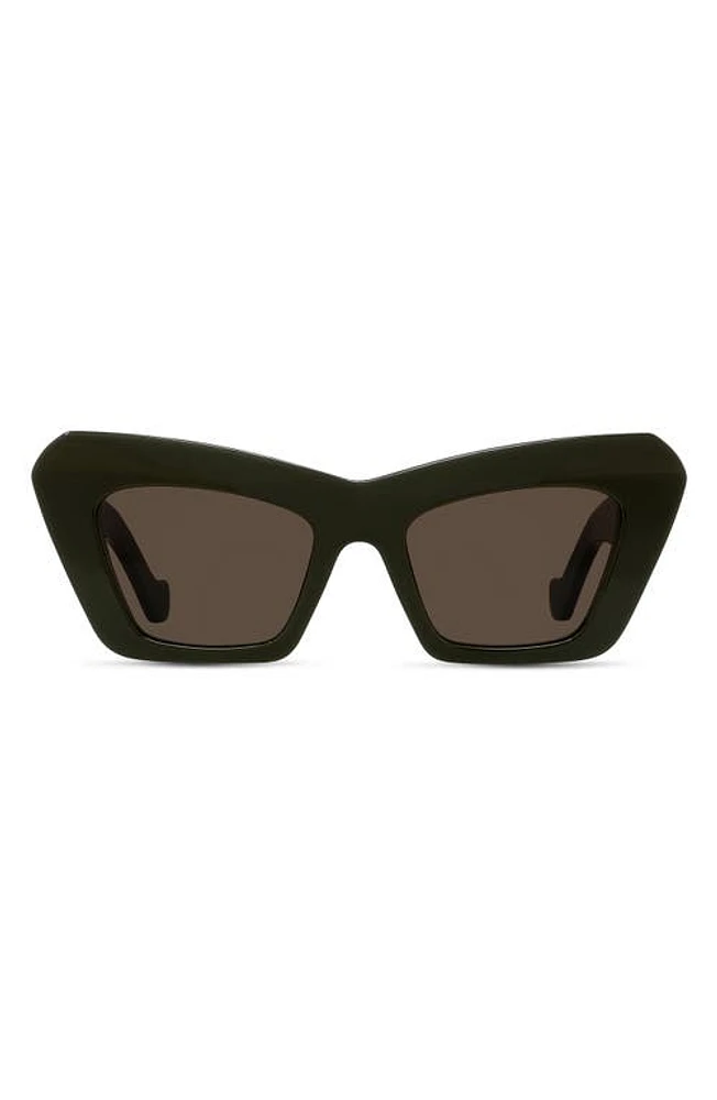 Loewe Anagram 51mm Cat Eye Sunglasses in Shiny Dark Green /Brown at Nordstrom