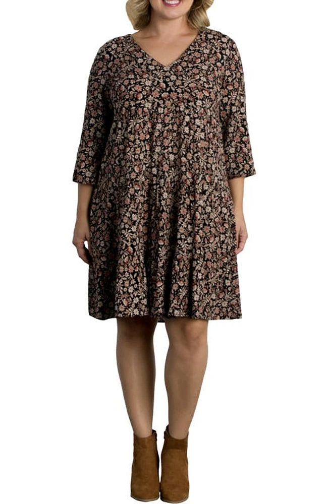 Kiyonna Issy Leaf Print Tiered Tunic Babydoll Dress at Nordstrom,