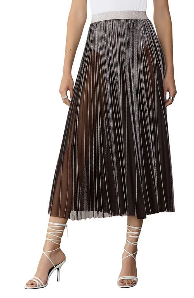 GSTQ Sun Pleated Sheer Mesh Midi Skirt Black at Nordstrom,