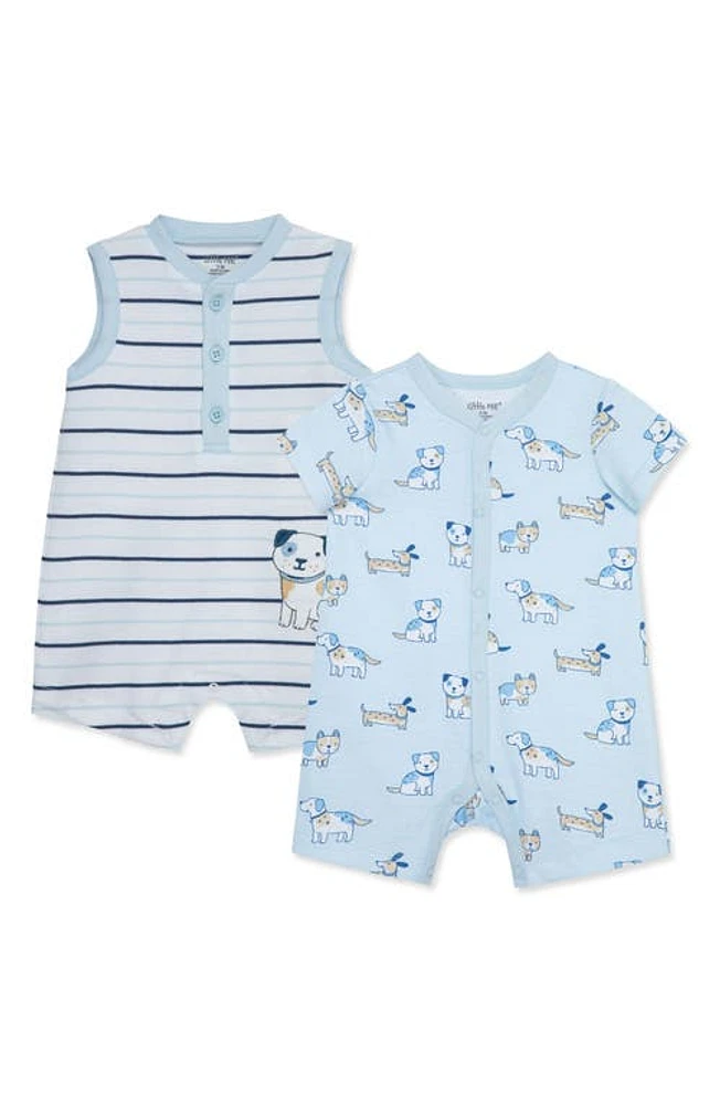 Little Me Puppies Assorted 2-Pack Cotton Rompers Blue at Nordstrom,