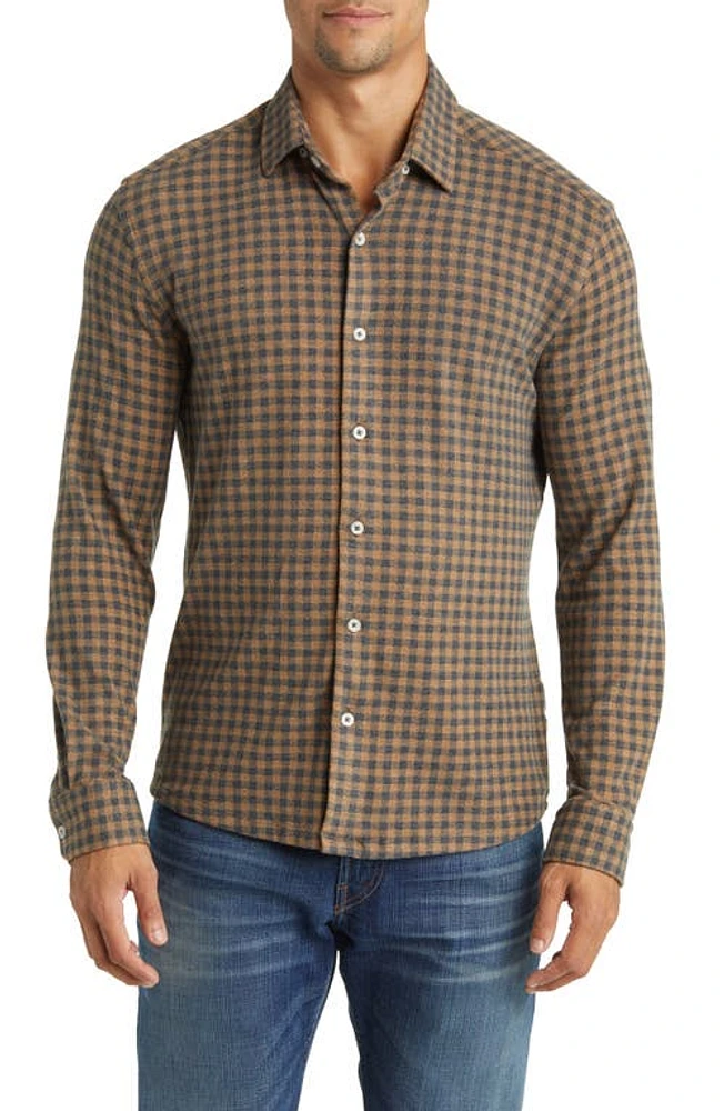 Stone Rose Gingham Check Wrinkle Resistant Tech Fleece Button-Up Shirt at Nordstrom