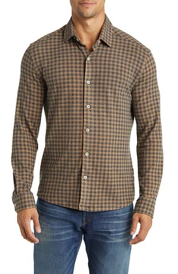 Stone Rose Gingham Check Wrinkle Resistant Tech Fleece Button-Up Shirt at Nordstrom