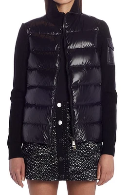 Moncler Quilted Down & Wool Short Cardigan Black at Nordstrom,