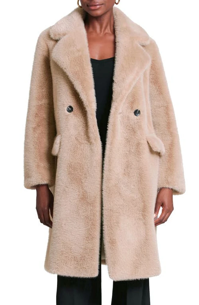 Avec Les Filles Relaxed Fit Longline Double Breasted Faux Mink Coat Tan at Nordstrom,