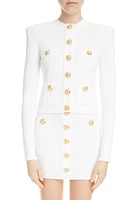 Balmain Four-Pocket Pointelle Cardigan in 0Fa White at Nordstrom, Size 6 Us