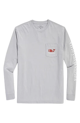 vineyard vines Textured Football Long Sleeve Pocket T-Shirt in Ultimate Gray at Nordstrom, Size X-Small