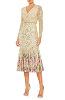 Mac Duggal Floral Embellished Long Sleeve Midi Cocktail Dress at Nordstrom,