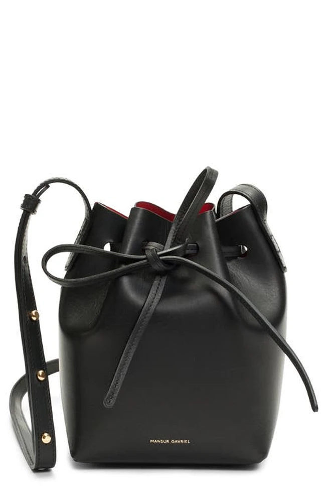 Mansur Gavriel Mini Mini Leather Bucket Bag in Black/Flamma at Nordstrom