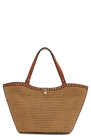 Valentino Garavani Rockstud Raffia Tote in Yhn Naturale/Almond Beige at Nordstrom