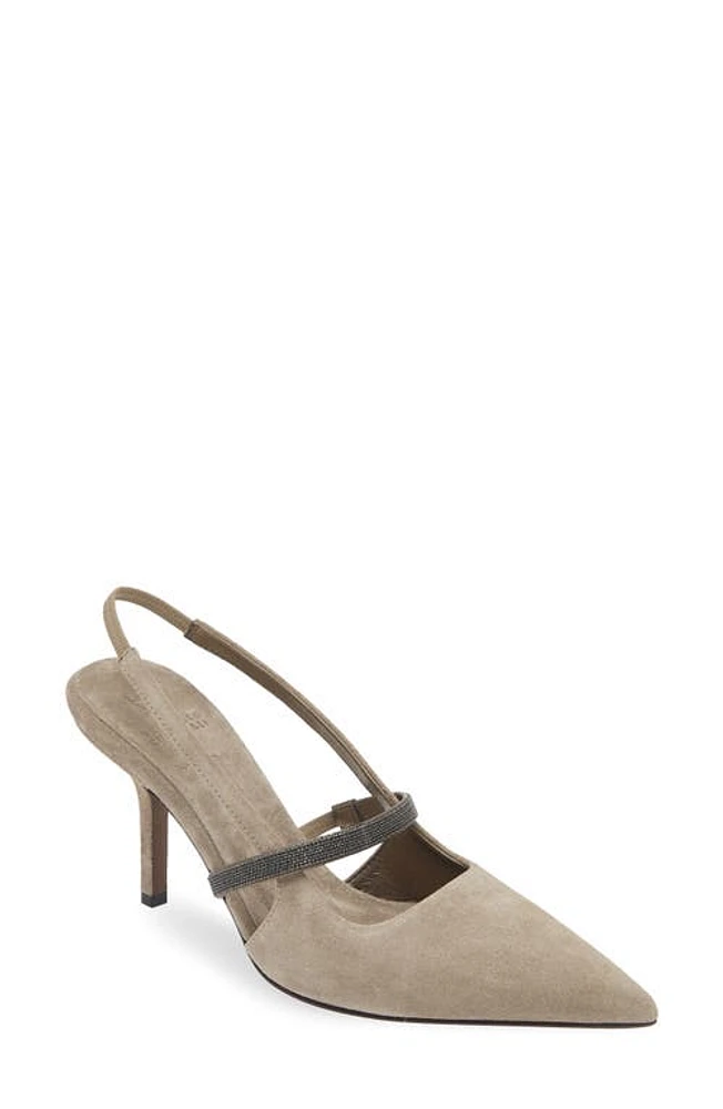 Brunello Cucinelli Pointed Toe Slingback Pump Dark Beige at Nordstrom,