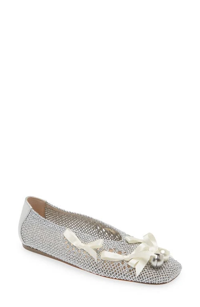 Simone Rocha Bell Charm Crochet Ballet Flat in Silver/Ivory/Pearl at Nordstrom, Size 7Us