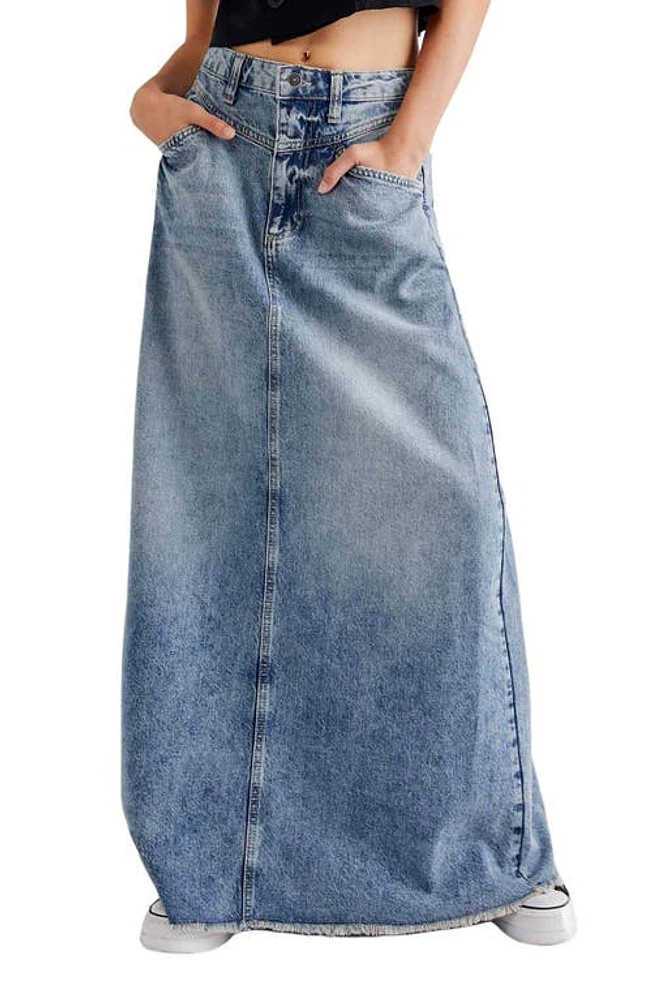 Free People Come As You Are Fray Hem Denim Maxi Skirt Indigo at Nordstrom,