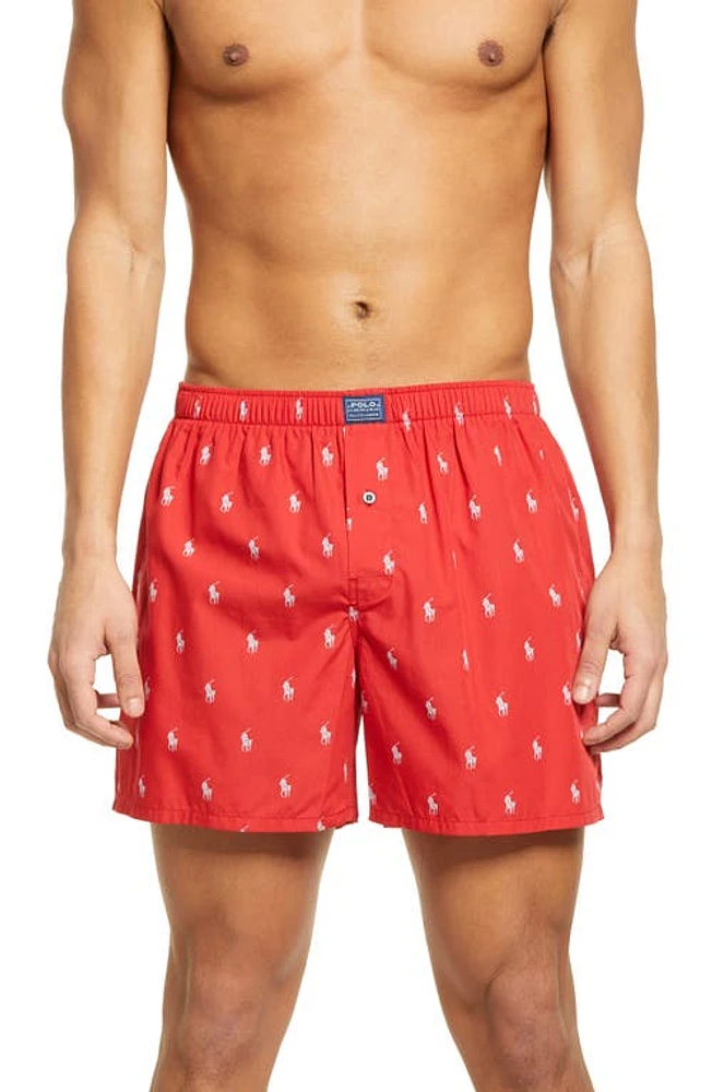 Polo Ralph Lauren Pony Print Woven Cotton Boxers in Red at Nordstrom, Size Small