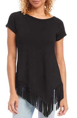 Karen Kane Asymmetric Fringe Jersey Top Black at Nordstrom, P