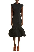 Dries Van Noten Dory Smocked Asymmetric Taffeta Midi Dress in Black at Nordstrom, Size X-Small