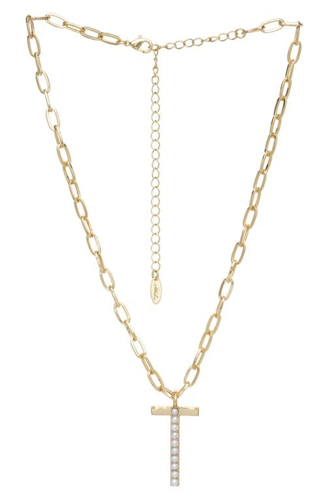 Ettika Imitation Pearl Initial Pendant Necklace in Gold- T at Nordstrom