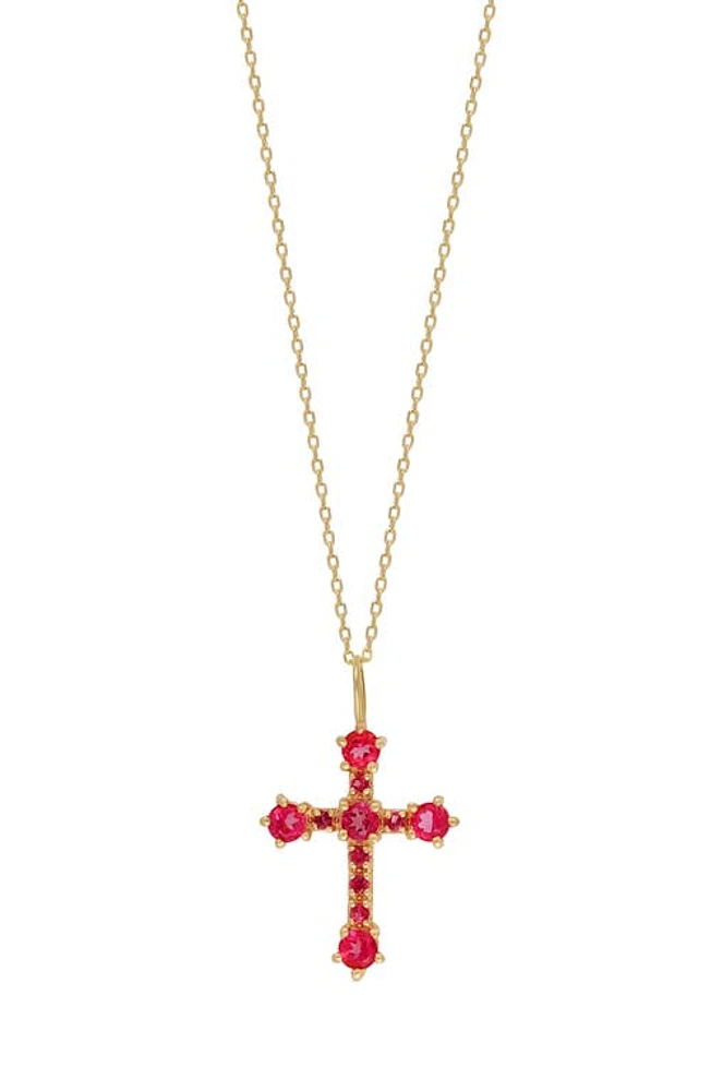 Bony Levy 14K Gold Pink Topaz Cross Pendant Necklace in 14K Yellow Gold at Nordstrom, Size 18