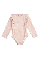 MILES BABY Kids' Ruffle Long Sleeve One-Piece Rashguard Swimsuit at Nordstrom