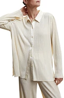 MANGO Micropleat Button-Up Shirt in Ecru at Nordstrom, Size 10