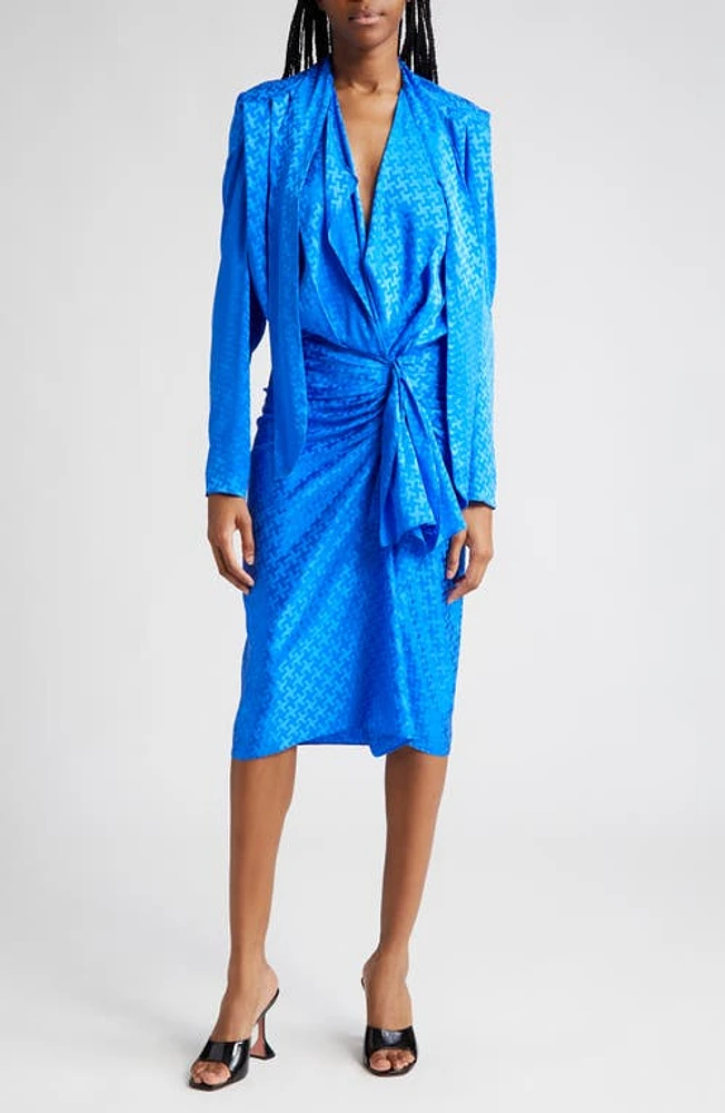 Mother of All Malani Long Sleeve Stretch Silk Jacquard Dress Royal Blue at Nordstrom,