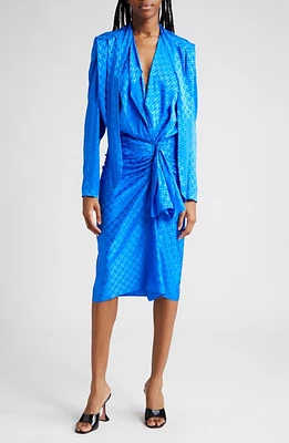 Mother of All Malani Long Sleeve Stretch Silk Jacquard Dress Royal Blue at Nordstrom,