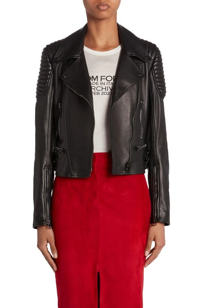 TOM FORD New Plongé Leather Biker Jacket Black at Nordstrom, Us