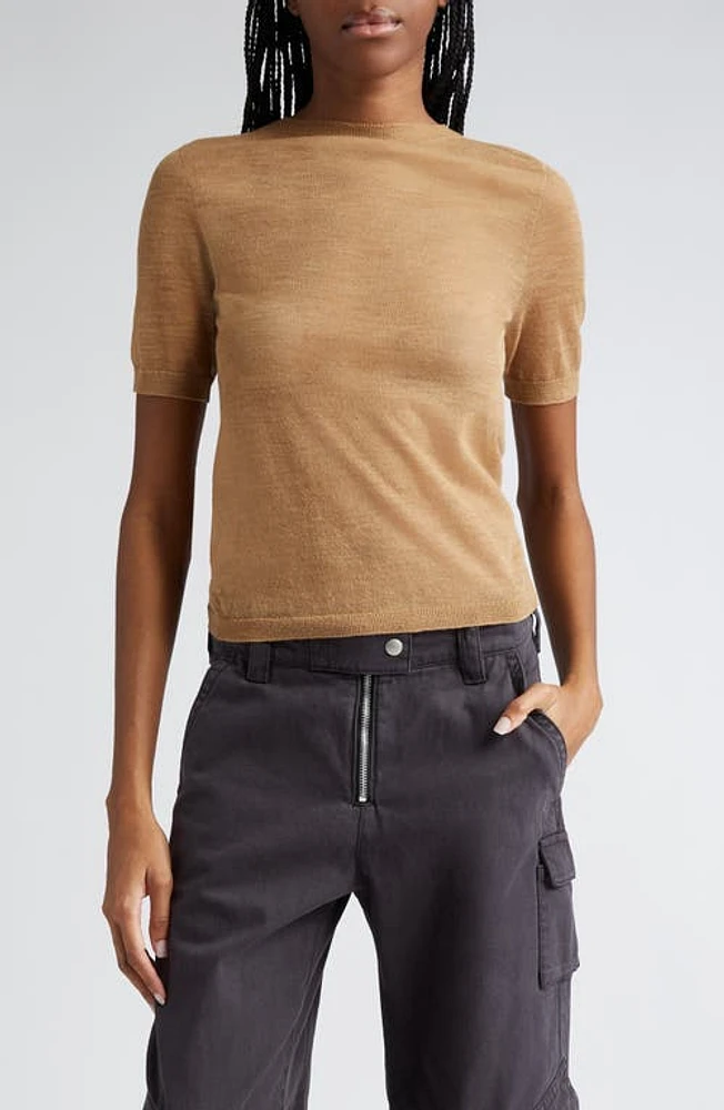 Acne Studios Kemon Seamless Sheer Wool Blend T-Shirt Camel Beige at Nordstrom,