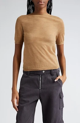 Acne Studios Kemon Seamless Sheer Wool Blend T-Shirt Camel Beige at Nordstrom,