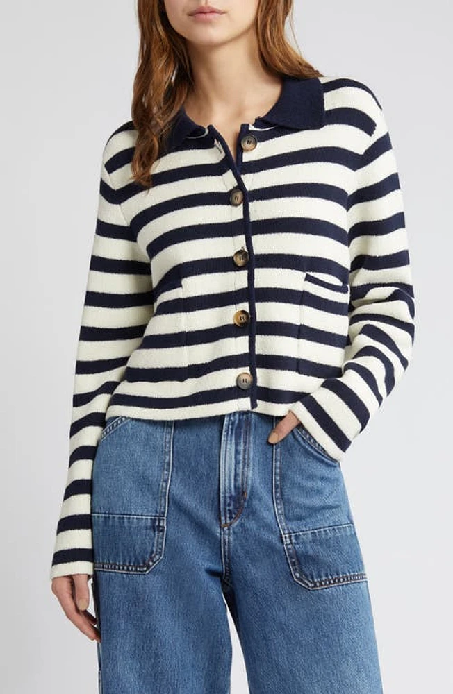 Favorite Daughter The Annabel Stripe Knit Jacket Navy/White at Nordstrom,