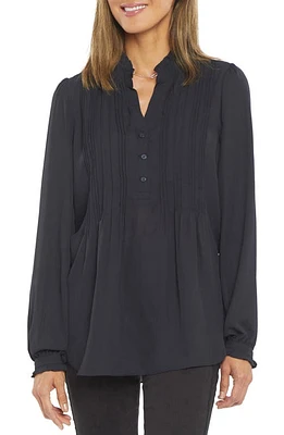 NYDJ Pleated Yoke Long Sleeve Peasant Blouse Black at Nordstrom,