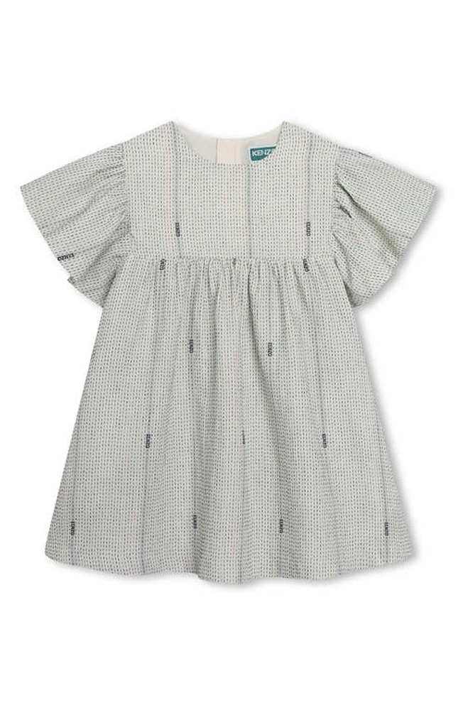 KENZO Kids' Flutter Sleeve Cotton Dress Ivory/Black at