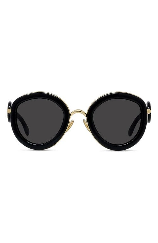 Loewe 49mm Small Round Sunglasses in Shiny Black /Smoke at Nordstrom