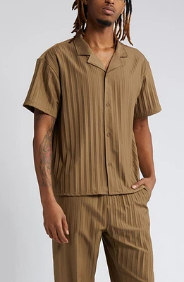 Native Youth Tonal Stripe Boxy Camp Shirt Taupe at Nordstrom,