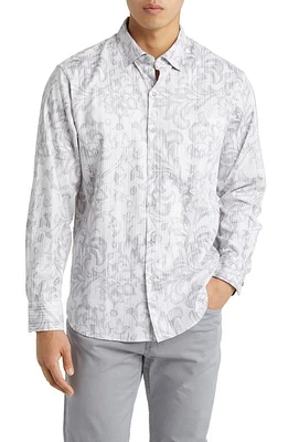 Tommy Bahama Lazlo Floral Stretch Cotton & Silk Button-Up Shirt Bala Shark at Nordstrom,