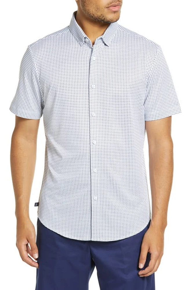 Mizzen+Main Halyard Dot Short Sleeve Stretch Button-Up Shirt Blue Geo Twill Print at Nordstrom,