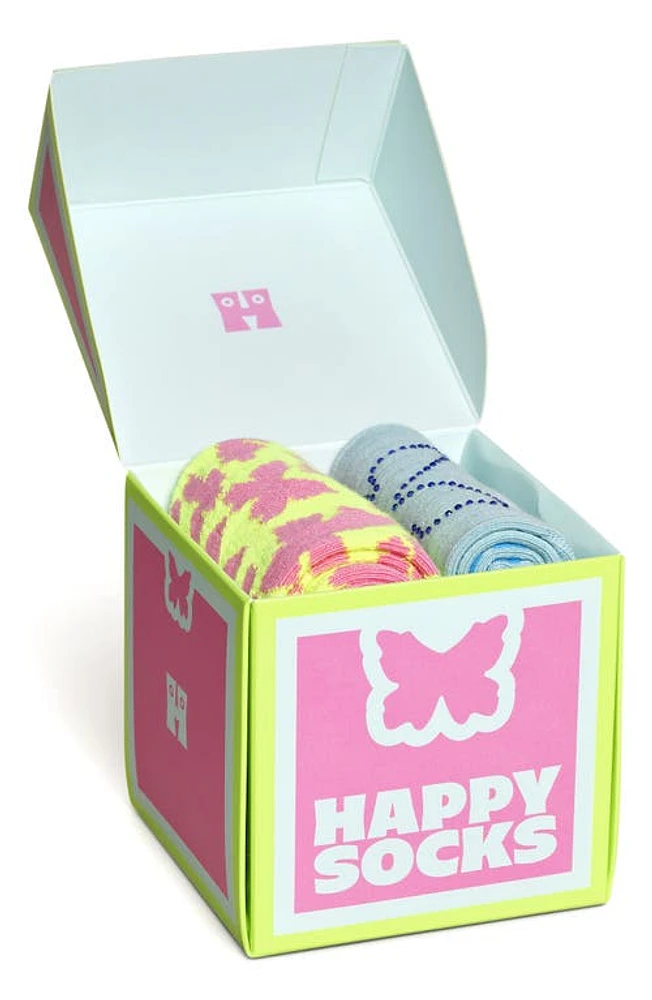 Happy Socks Butterfly Assorted 2-Pack Crew Socks Gift Box in Yellow at Nordstrom