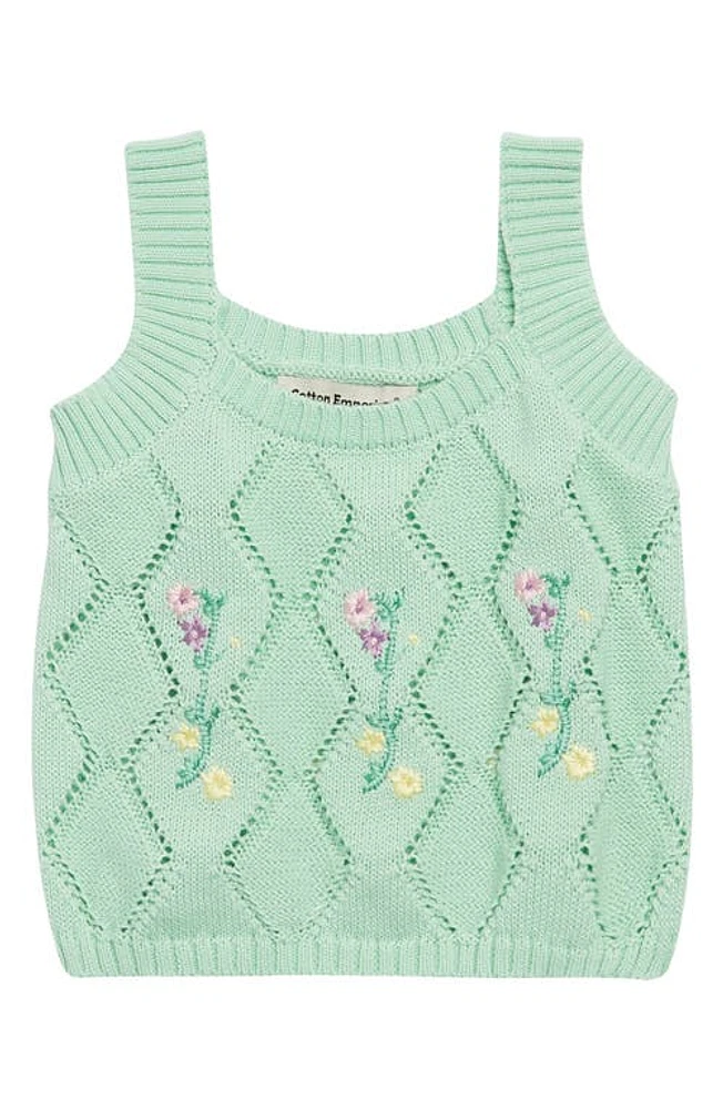 Cotton Emporium Kids' Floral Embroidered Sweater Tank Mint Green at