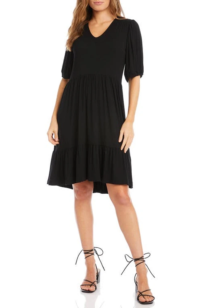 Karen Kane Tiered Puff Sleeve A-Line Dress Black at Nordstrom,